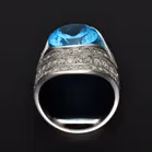 Heavy 18ct White Gold Blue Topaz & Diamond Ring