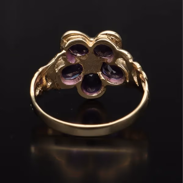 9ct Gold Amethyst Diamond Flower Ring