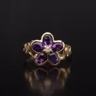 9ct Gold Amethyst Diamond Flower Ring