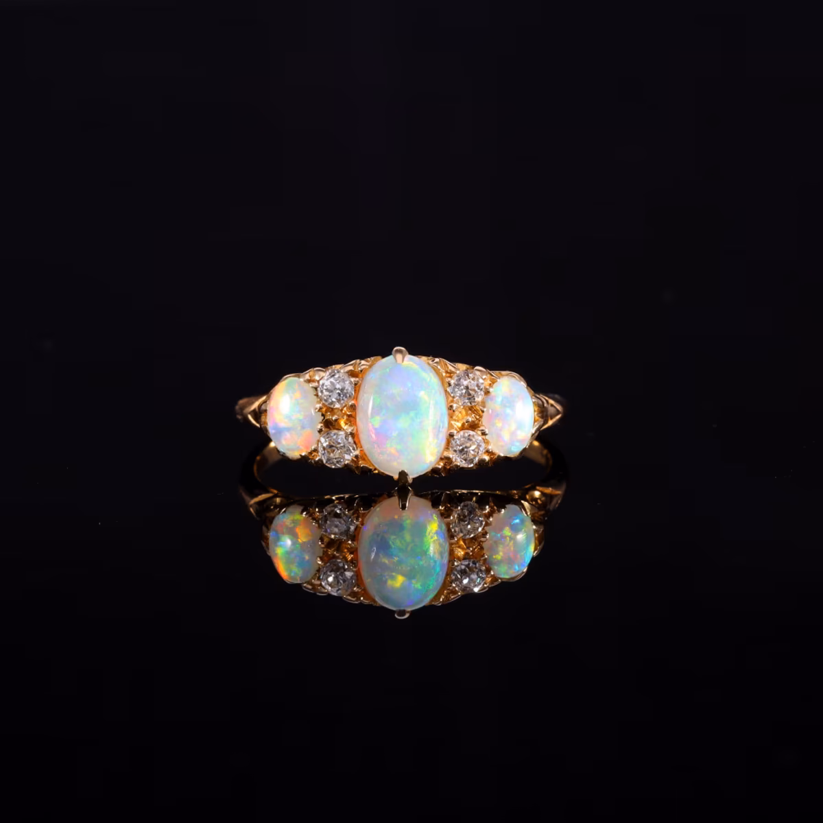 360° view of The Antique Edwardian 1906 3 Opal And Diamond Ring