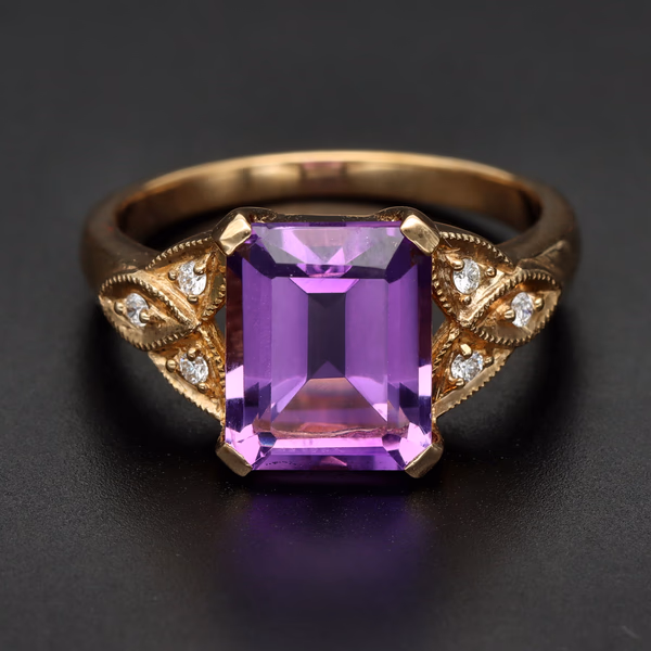 9ct Gold Amethyst and Diamond Ring