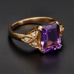 9ct Gold Amethyst and Diamond Ring