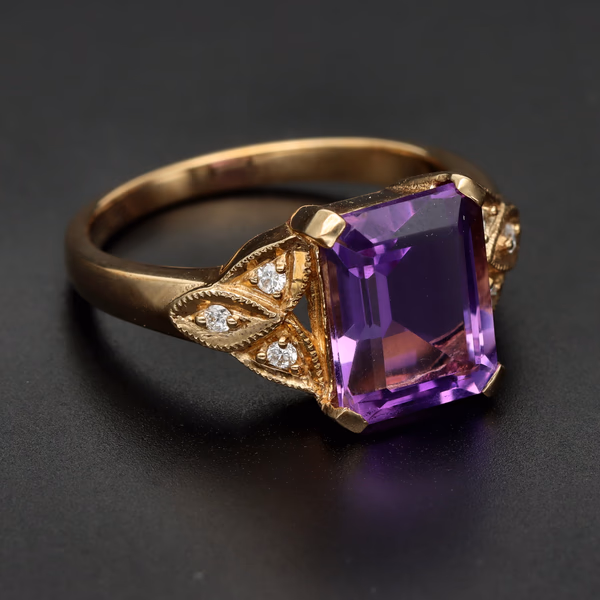 9ct Gold Amethyst and Diamond Ring