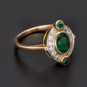 14ct Yellow Gold 1.5ct Natural Colombian Emerald & Diamond Ring