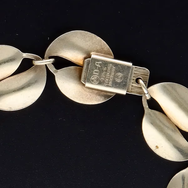 Rare David Andersen Silver and Green Guilloche Enamel Double Leaf Bracelet