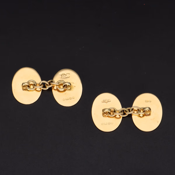 Pair Of 18ct Yellow Gold Engine Turned Cufflinks