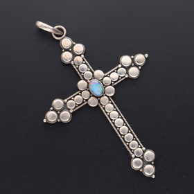 Suarti Silver 925 Cross Pendant with Opal Cabochon