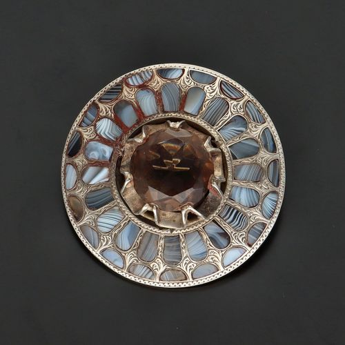 Victorian Scottish Silver and Agate Brooch image-1