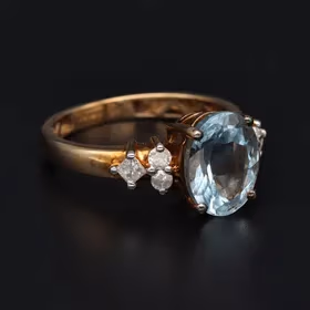 Gold Aquamarine Diamond Ring
