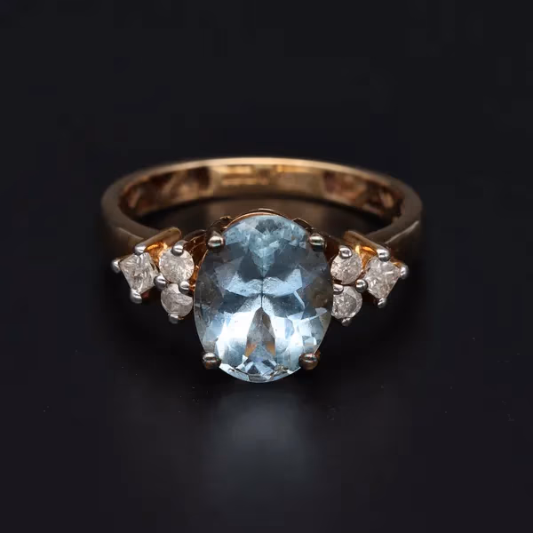 Gold Aquamarine Diamond Ring