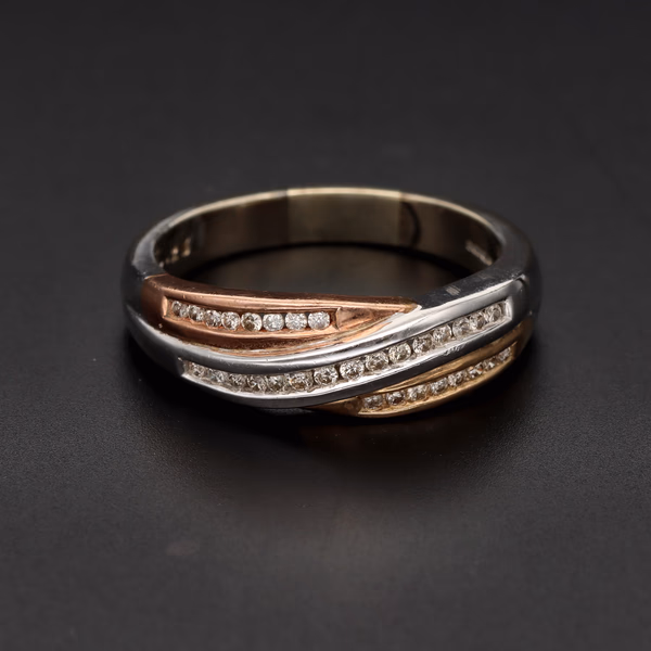 9ct Three-Colour Gold Diamond Ring
