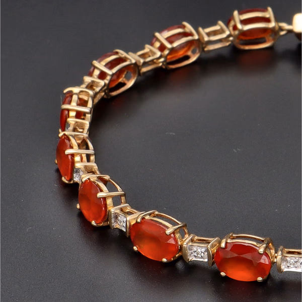 9ct Gold Fire Opal & Diamond Bracelet