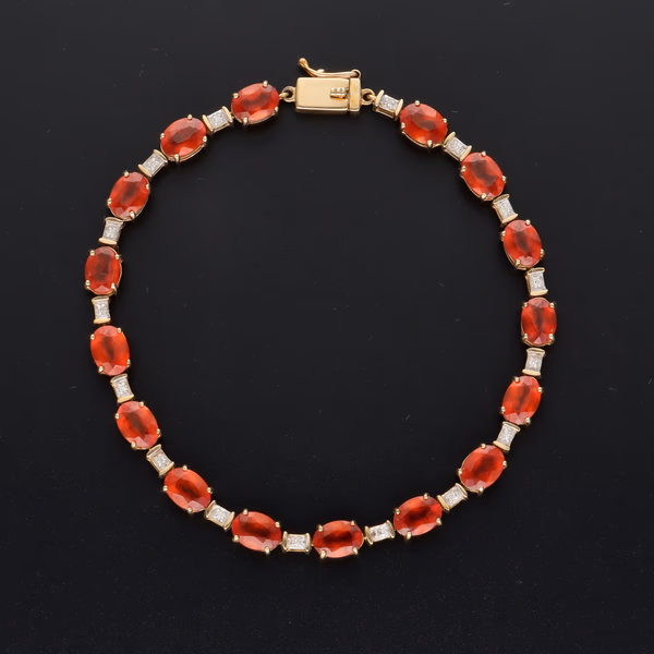 9ct Gold Fire Opal & Diamond Bracelet