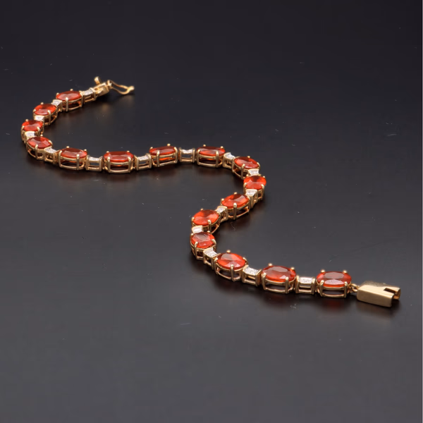 9ct Gold Fire Opal & Diamond Bracelet