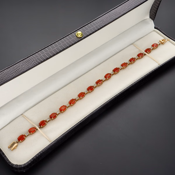 9ct Gold Fire Opal & Diamond Bracelet