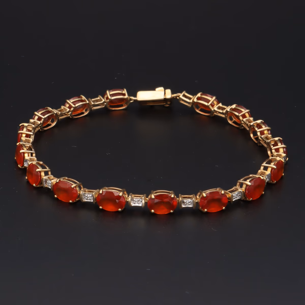 9ct Gold Fire Opal & Diamond Bracelet
