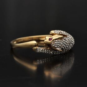 Gold Diamond Ruby Panther Ring. Size X1/2