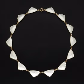 Norwegian Vermeil Silver and White Guilloche Enamel Wing Design Necklace