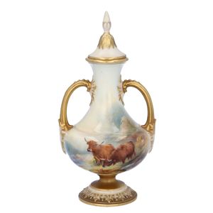 H Stinton Royal Worcester Lidded Vase