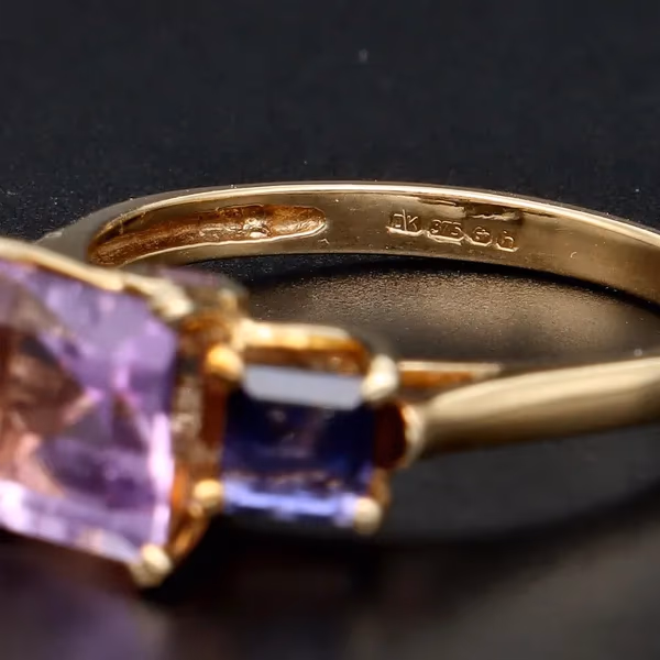 Gold Amethyst Tanzanite Ring