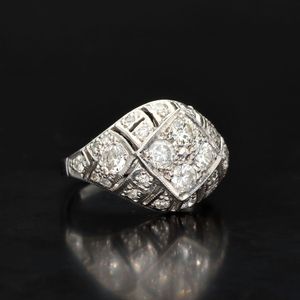 18ct White Gold Art Deco Diamond Cluster Ring