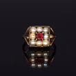 360° view of The Antique Victorian Pearl and Ruby Cluster Ring