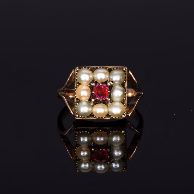 360° view of The Antique Victorian Pearl and Ruby Cluster Ring