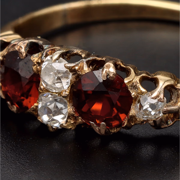 Antique Victorian Ruby & Old Mine Cut Diamond Gold Ring