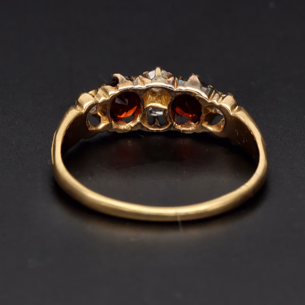 Antique Victorian Ruby & Old Mine Cut Diamond Gold Ring