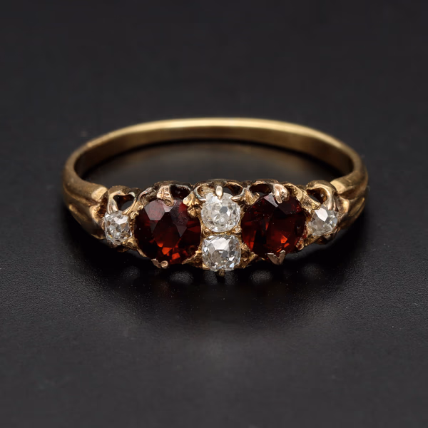 Antique Victorian Ruby & Old Mine Cut Diamond Gold Ring