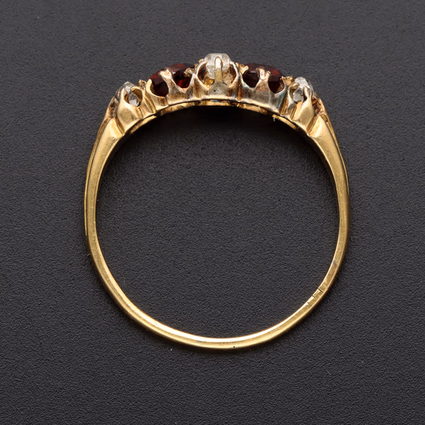 Antique Victorian Ruby & Old Mine Cut Diamond Gold Ring