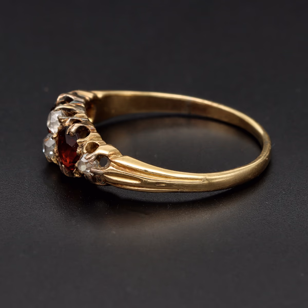 Antique Victorian Ruby & Old Mine Cut Diamond Gold Ring