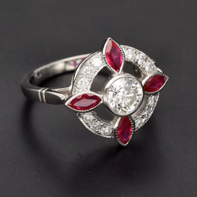 Platinum Ruby and Diamond Ring