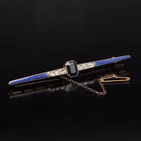 18ct Art Deco Rose Diamond Sapphire and Enamel Brooch