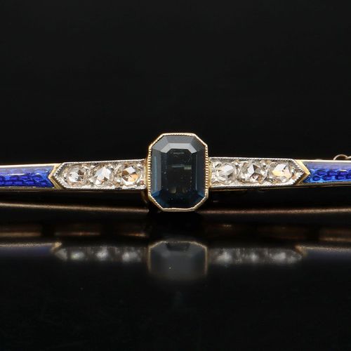 18ct Art Deco Rose Diamond Sapphire and Enamel Brooch image-3