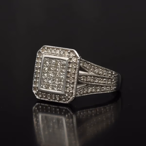 9ct White Gold Diamond Cluster Ring