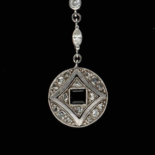 Art Deco 18ct White Gold, Diamond and Onyx Earrings image-2