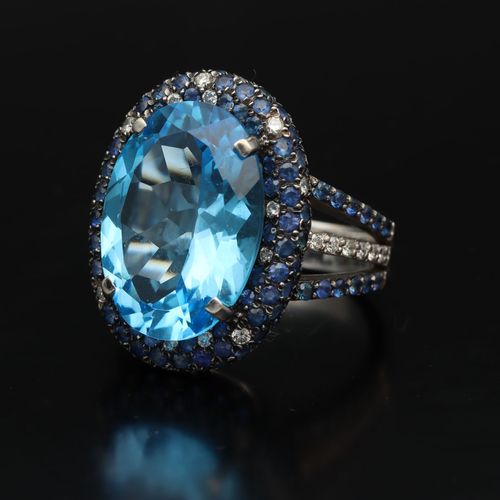 18ct Gold Topaz Sapphire and Diamond Ring image-3