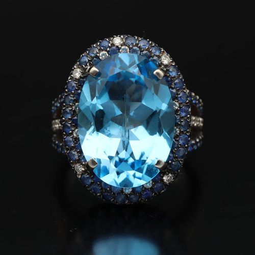 18ct Gold Topaz Sapphire and Diamond Ring image-2