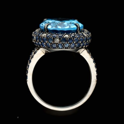 18ct Gold Topaz Sapphire and Diamond Ring image-6