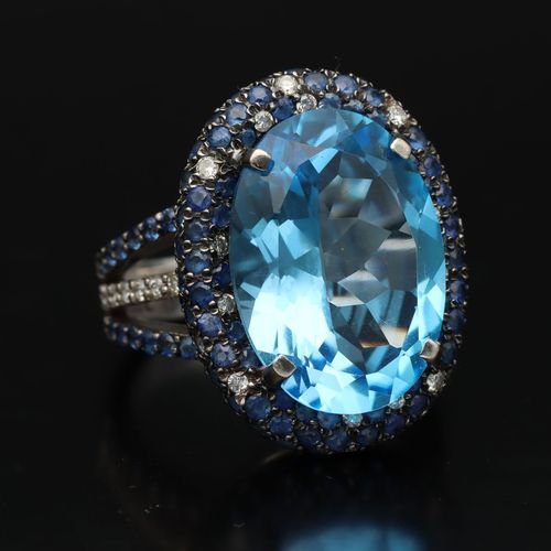 18ct Gold Topaz Sapphire and Diamond Ring image-1