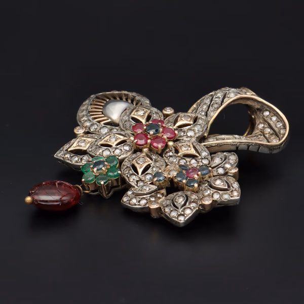 19th Century Antique Diamond Emerald and Ruby Pendant