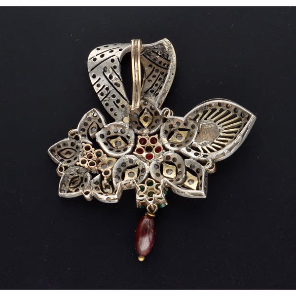 19th Century Antique Diamond Emerald and Ruby Pendant