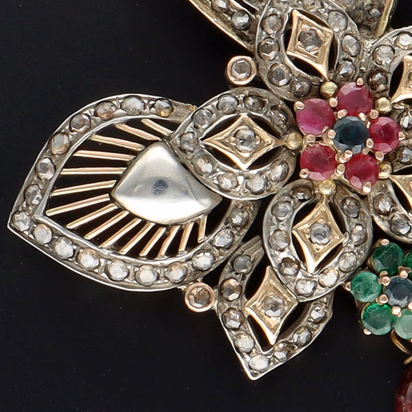 19th Century Antique Diamond Emerald and Ruby Pendant