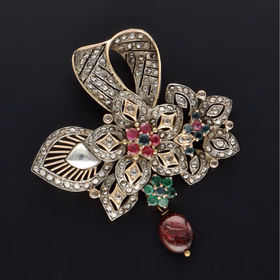 19th Century Antique Diamond Emerald and Ruby Pendant