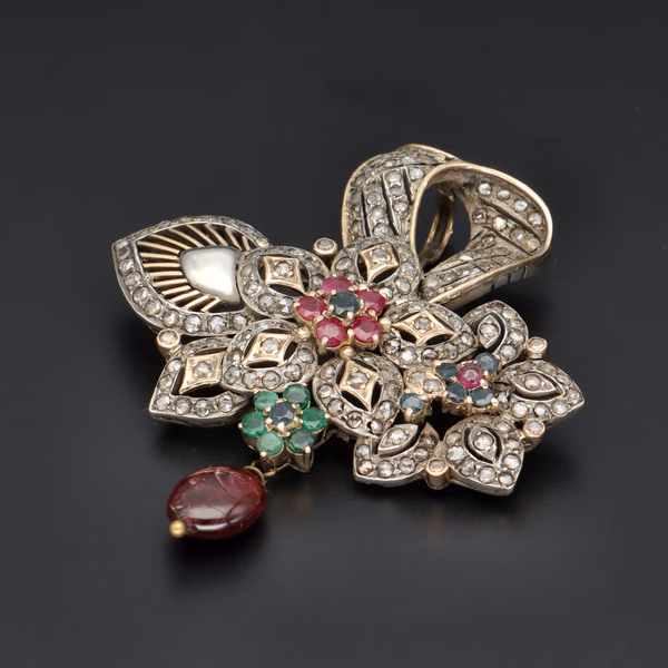 19th Century Antique Diamond Emerald and Ruby Pendant