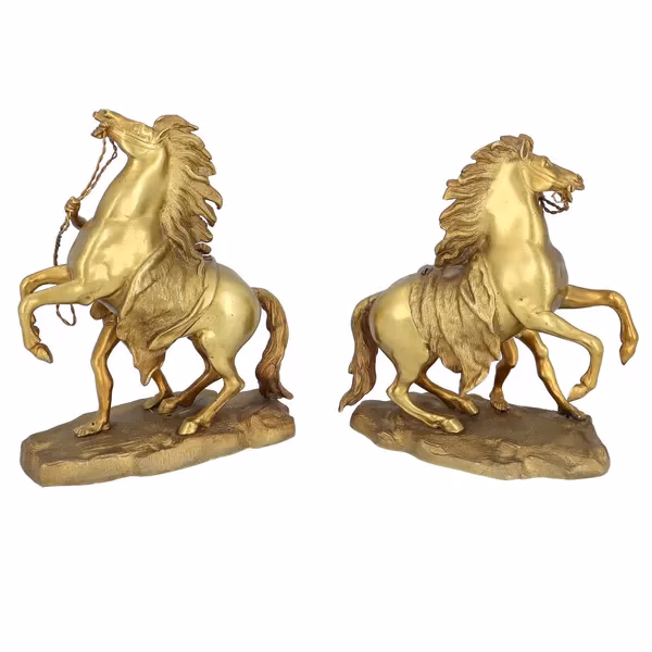 A Par Of French Gilt Metal Marly Horses