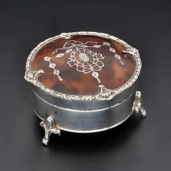 Silver & Pique Tortoiseshell Jewellery Box
