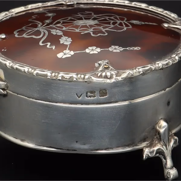 Silver & Pique Tortoiseshell Jewellery Box