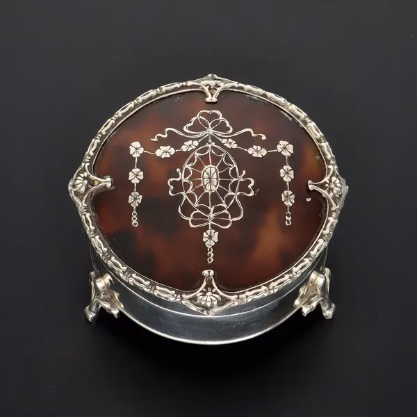 Silver & Pique Tortoiseshell Jewellery Box